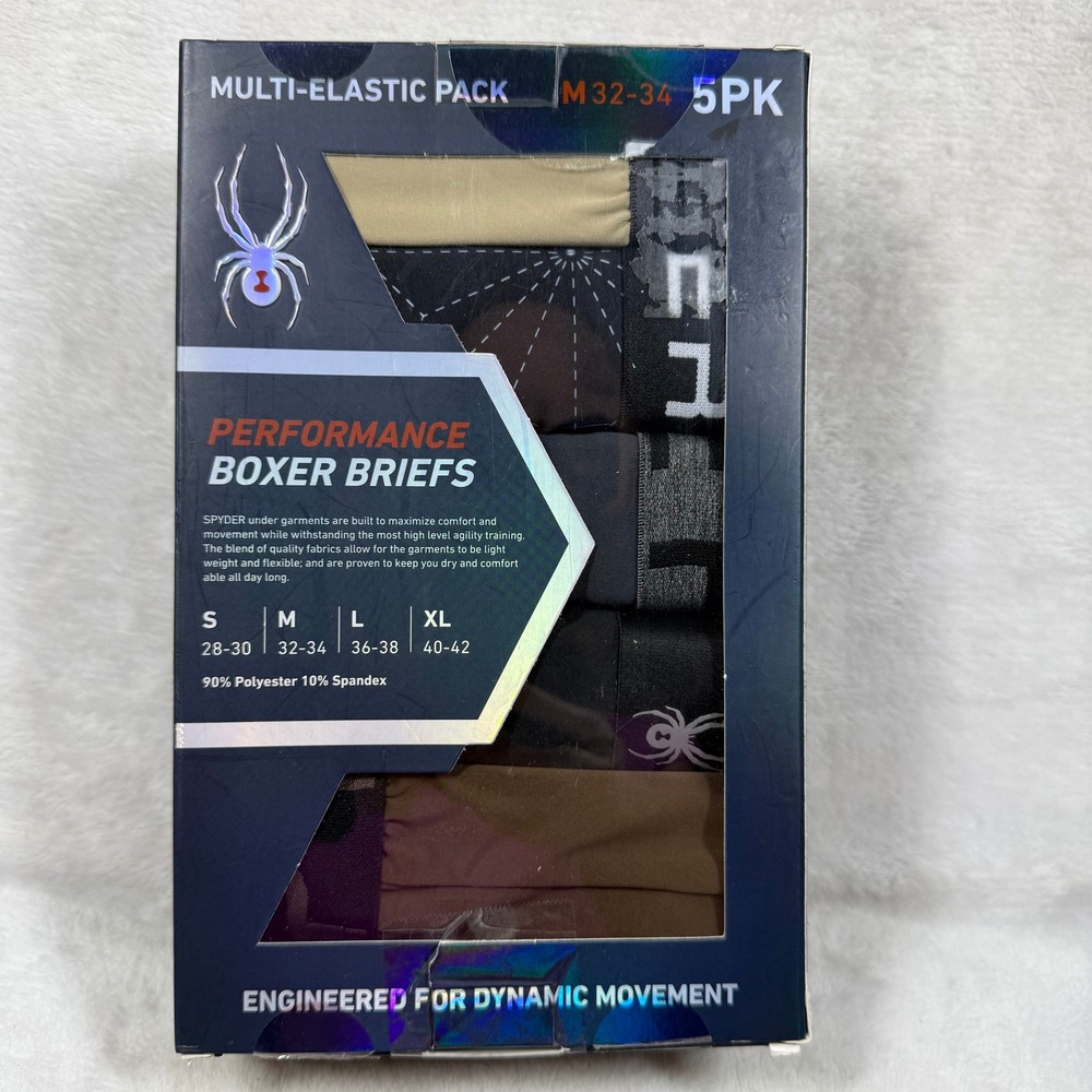 Spyder Mens Performance Boxer Briefs 5-Pack Medium 32-34 ABS903TN Multi-Elastic